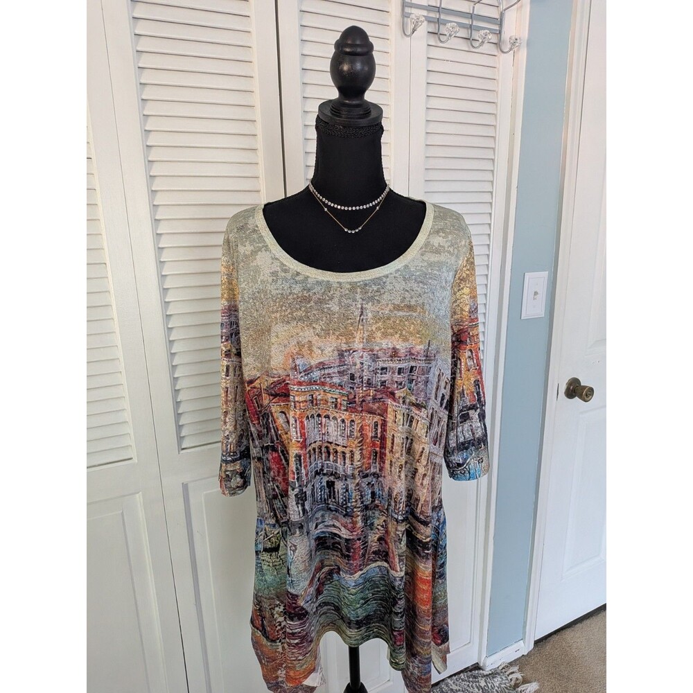 Zuriel Top European Scape Bling Asymmetrical Women’s L XL Multicolor Lace Tunic